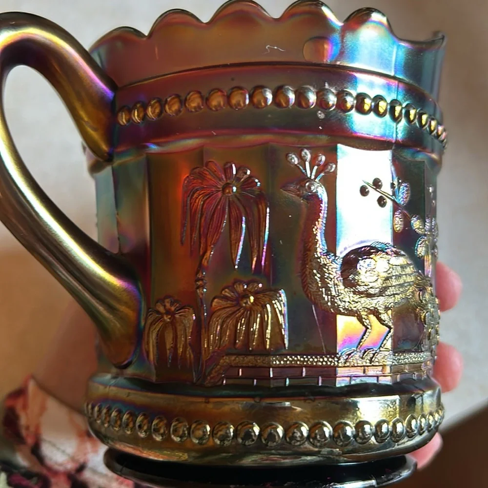 Antique Carnival Glass Peacock at the Fountain Creamer - Picture 4 of 7